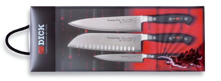 Набор ножей Premier Plus, 3 шт, поварской/сантоку-куленшлифф/овощной